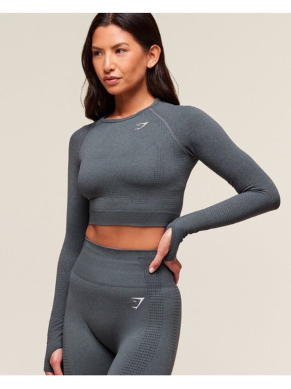 Gymshark Strong Gray Long Sleeve Cropped Seamless Women's Workout Top